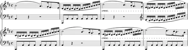 De motieven zijn gelijkwaardig verdeeld over beide piano’s