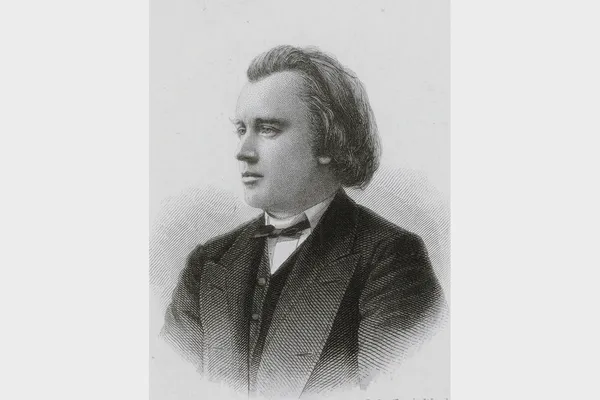 Gravure van Johannes Brahms door August Weger, 1860