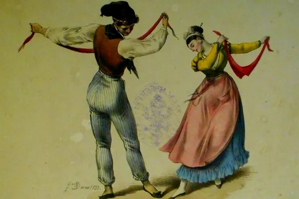 Dansscène uit de tarantella door Gaetano Dura, 1833