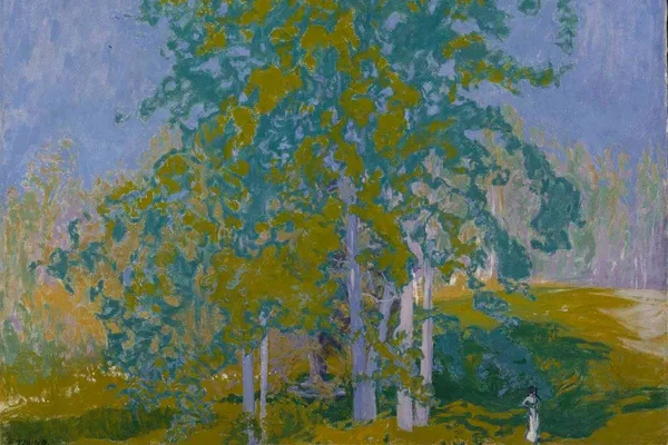 Decoratief landschap; door de Finse schilder Ellen Thesleff, 1910