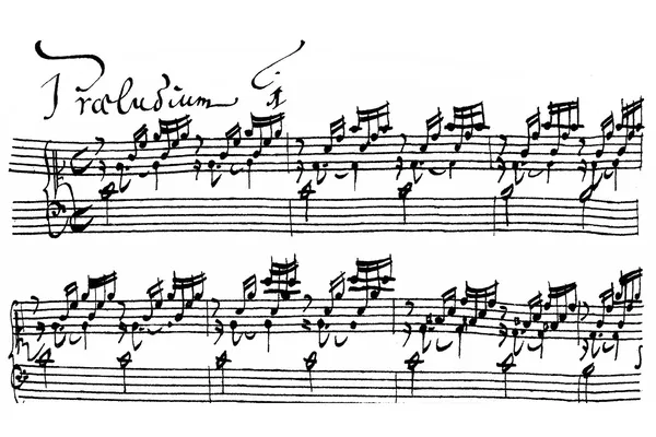 Fragment van Bachs handschrift van de eerste prelude in C groot