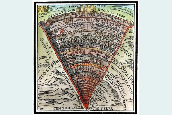Illustratie van de hel in een Venetiaanse uitgave van Dantes Divina Commedia, ca. 1520