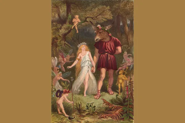 Anonieme illustratie van Titania en Bottom in een uitgave uit 1880 van Shakespeares A Midsummer Night’s Dream