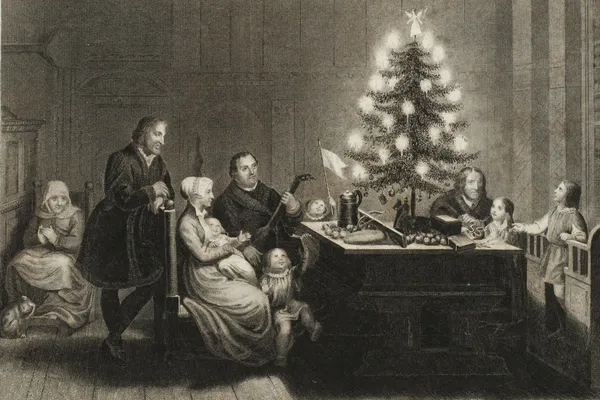 'Luther en zijn gezin rondom de kerstboom'