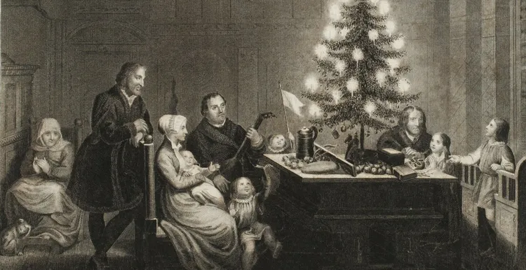 'Luther en zijn gezin rondom de kerstboom'