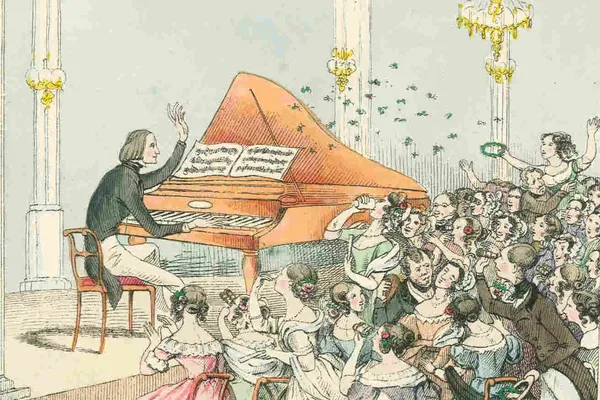Franz Liszt wordt door het publiek geadoreerd tijdens een solorecital