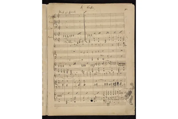 De eerste pagina van het manuscript van Gustav Mahlers Pianokwartet in a klein