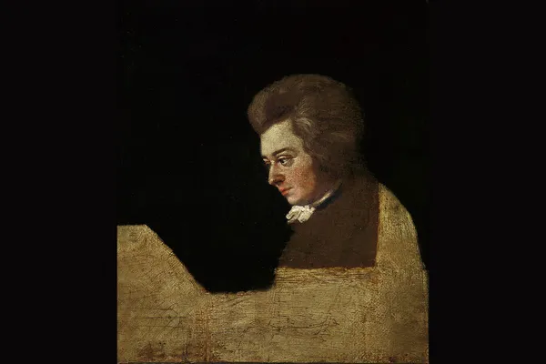 Onvoltooid portret van Wolfgang Amadeus Mozart aan de piano
