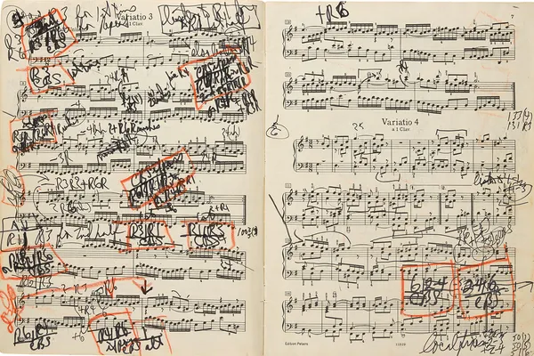 Partituur van Bachs Goldberg-variaties met aantekeningen van Glenn Gould
