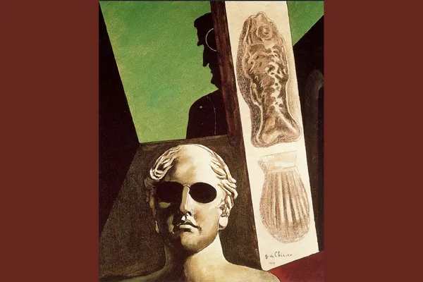 Ritratto [premonitore] di Guillaume Apollinaire; door Giorgio de Chirico, 1914; de dichter is te zien op de achtergrond, en profil