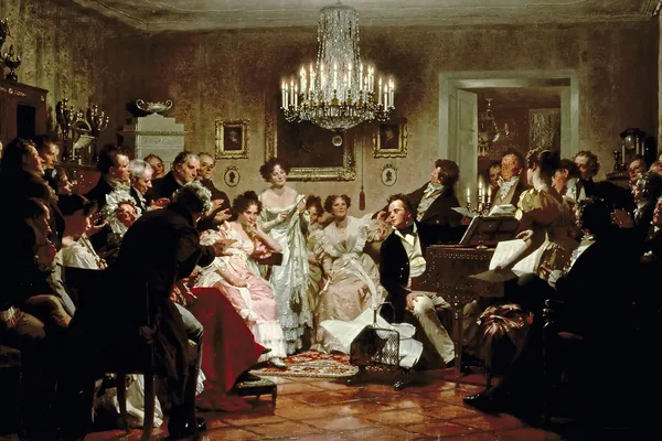 Schubertiade, met Schubert achter het klavier
