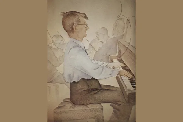 Cartoon van Dmitri Sjostakovitsj en het Beethoven Kwartet door A. Dobrilov, jaartal onbekend