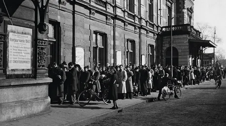 Wachtrij voor Het Concertgebouw, 1947; door Wim Loopuit